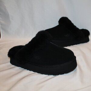 NEW UGG WOMEN'S DISQUETTE SUEDE SHEARLING CUFF LINED SLIPPERS BLACK SZ‎ 9
